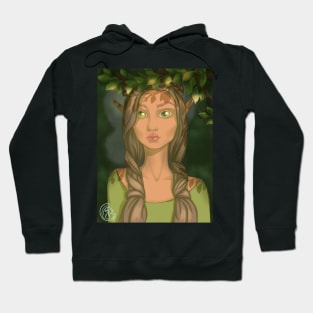 Forest nymph. Beautiful elf with big green eyes, anime art Hoodie